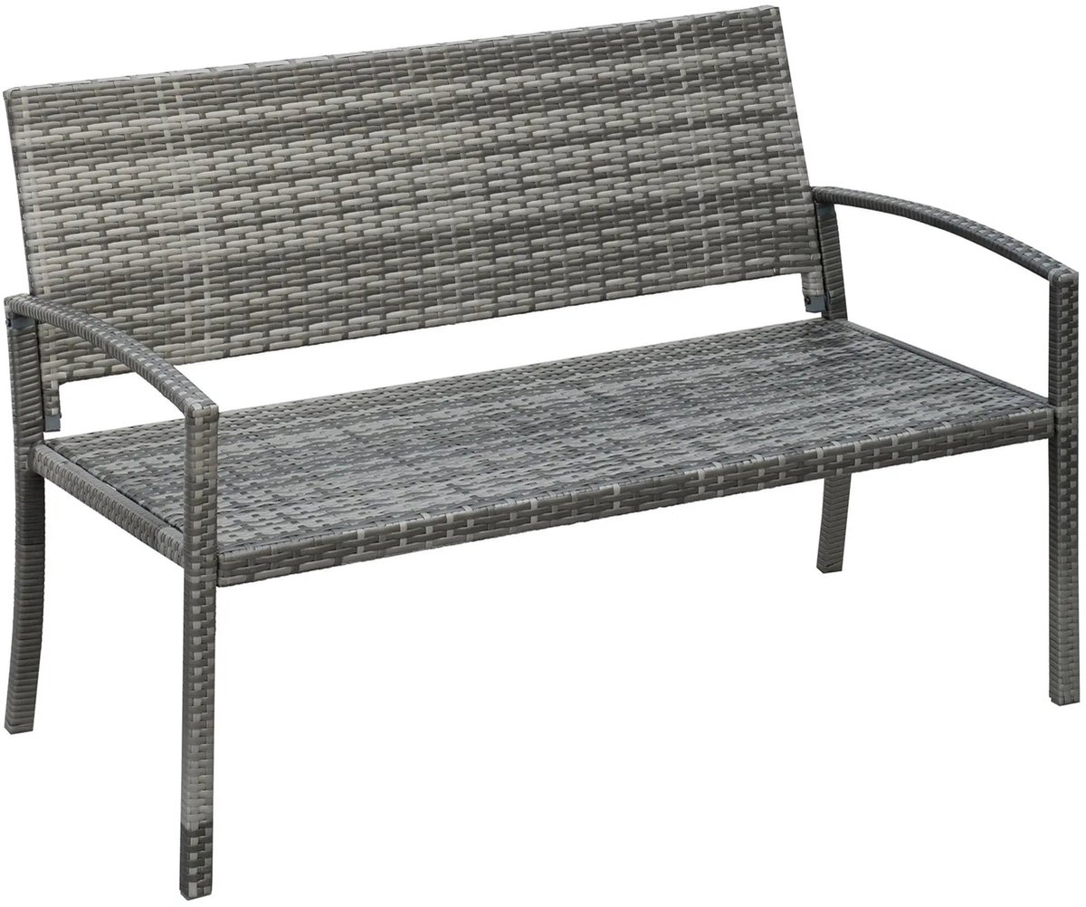 Tuinbank - Wicker Tuinbankje - Loungebank - Balkonset - Weerbestendige PU Rotan Bank met Stalen Frame, Lichtgewicht en Geschikt voor Jaarlijks Buitengebruik - Dubbelzijdige - Grijs
