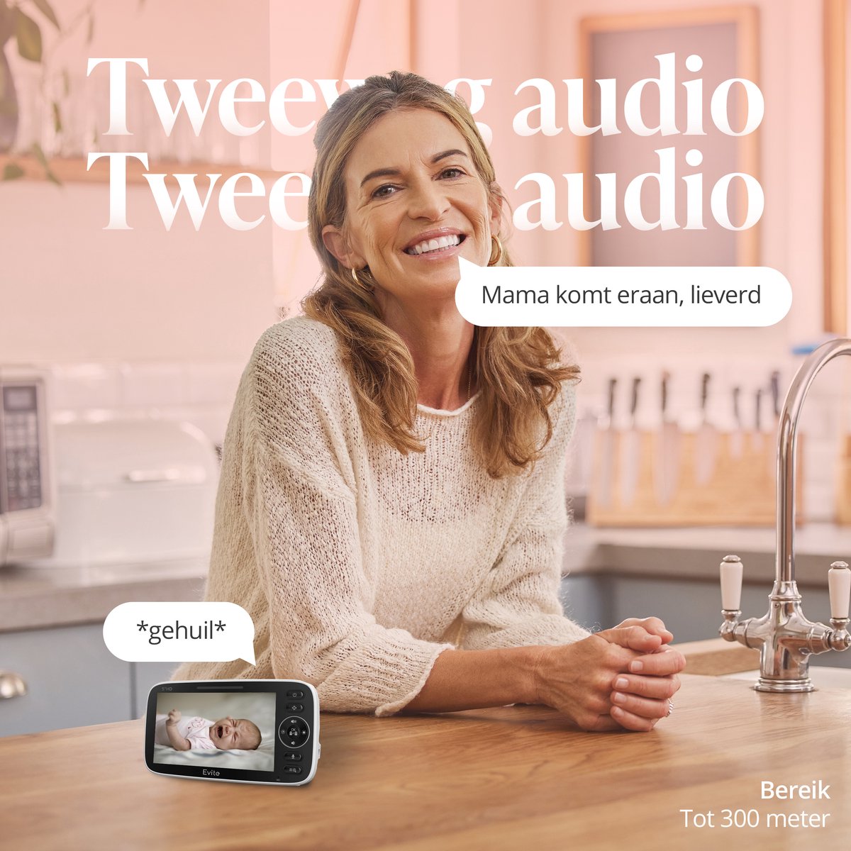 Afbeelding 2 van Evite Babyfoon met Camera - Baby Camera - Nederlands - Full HD & 5.0 Inch Scherm - Baby Monitor