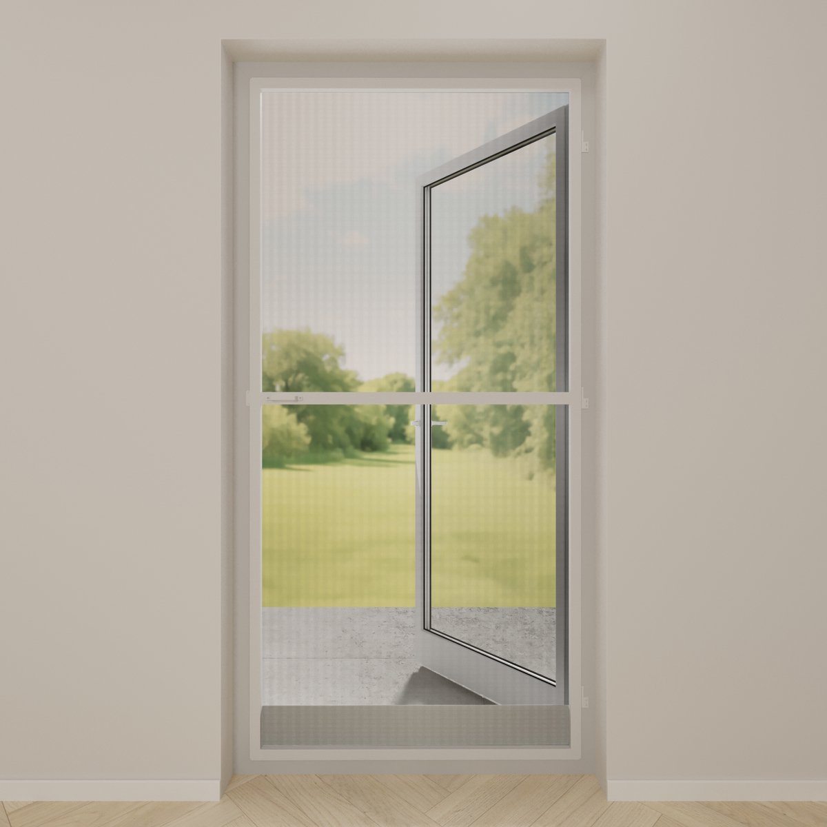 DTCH® Hordeur - Openslaande hordeur met scharnieren - Inkortbaar - Zwart gaas - Profielkleur Gebroken Wit - 105 x 215 cm