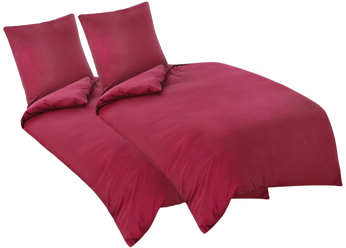 Unyqoos Beddengoedset van Zacht Microvezel voor Comfortabele Nachtrust, 4-delig, Rood, Met Praktische Ritssluitingen en Bandjes