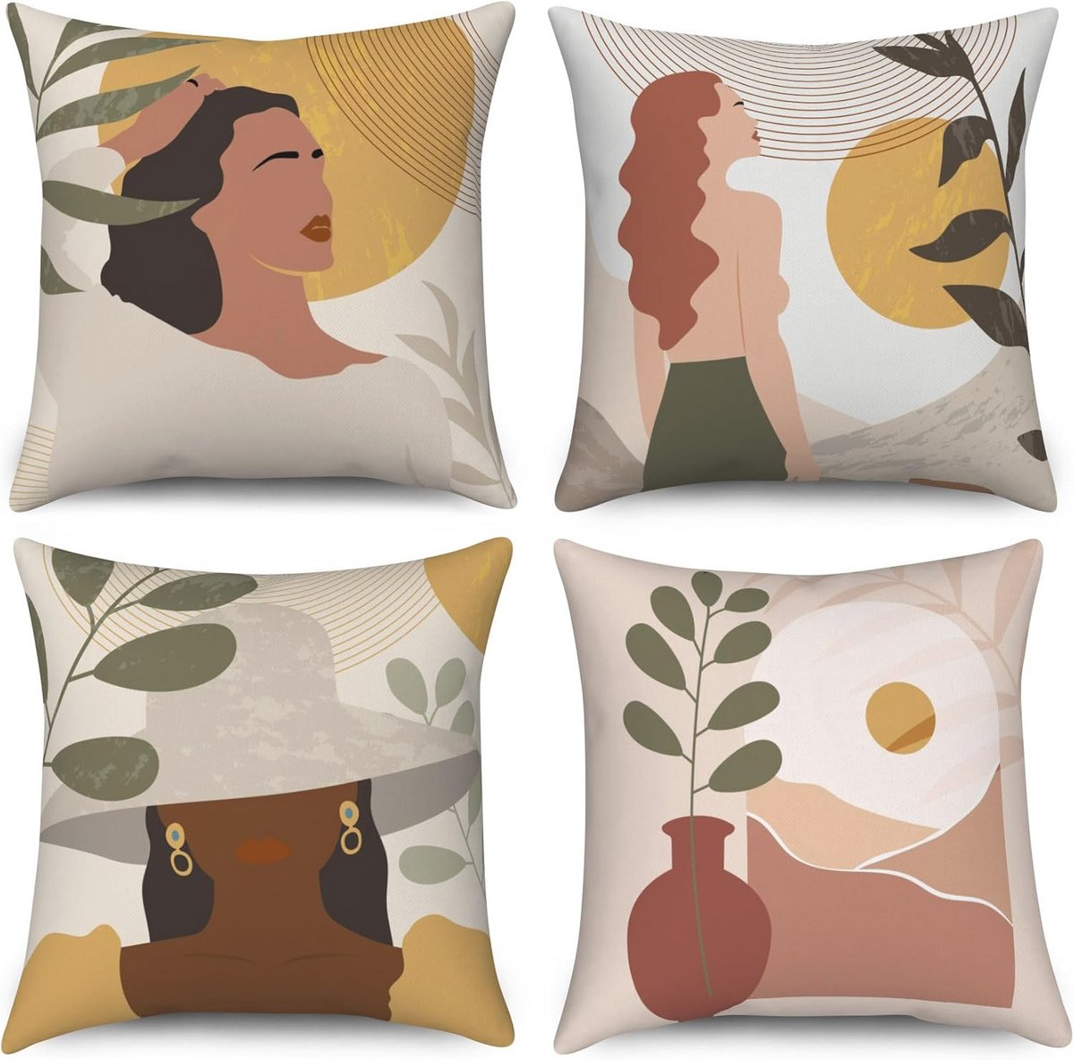 Set van 4 Boho Kussenslopen 40 x 40 cm - Modern Abstracte Ontwerpen voor Sierkussens