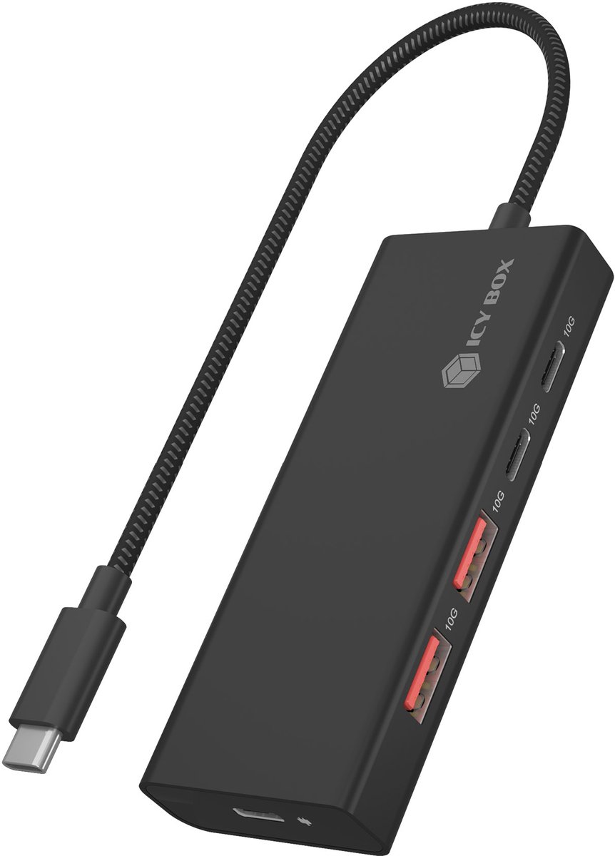 ICY BOX IB-HUB1436-CPD Bedraad USB 3.2 Gen 2 (3.1 Gen 2) Type-A Zwart