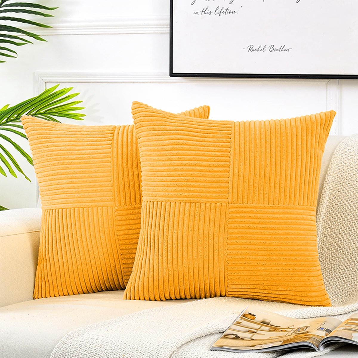 Ibenzoa Moderne Boho Corduroy Kussenslopen Set van 2 voor Sfeervolle Herfstdecoratie in Huis geel