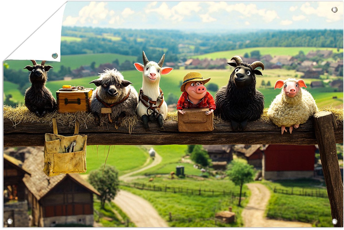 Boerderijdieren en landschap kunst - Boerderij posters - Tuinschilderij dieren - Digital A
