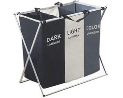 PolkaHome Opvouwbare wasmand met 3 compartimenten – met duurzame waterafstotende Oxford-stoffen zakken. Voorzien van een stevig aluminium frame. voor het sorteren van donkere, lichte en gekleurde was. Geschikt voor thuisgebruik en studentenkamers