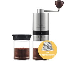 Handmatige koffiemolen met kegelmaalwerk verstelbare maalgraad roestvrij staal glas vervangglas