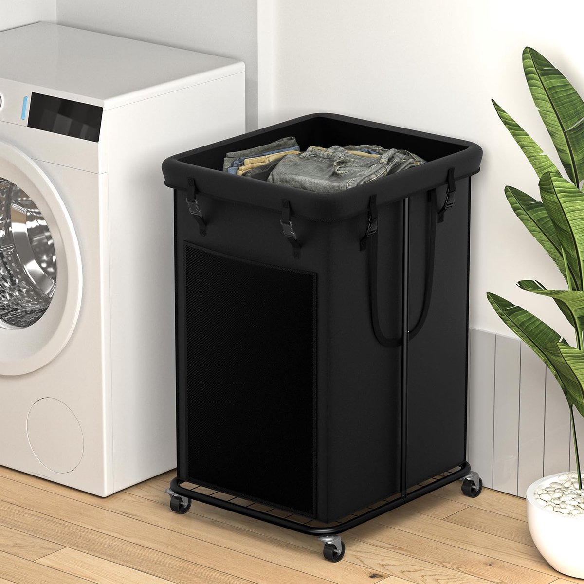 Unyqoos ® Stijlvolle Grote Wasmand met Wielen voor Gemakkelijk Transport en Opslag in Huis