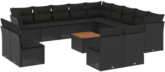 vidaXL 14-delige Loungeset met kussens poly rattan zwart - Loungeset - Loungesets - Tuinset - Tuinbank