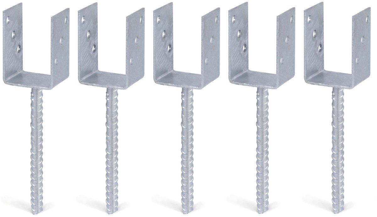 Alberts 215026 U-paalhouder | met betonanker van wapeningsstaal | thermisch verzinkt | vrije breedte 71 mm | lengte betonanker 200 mm | set van 5