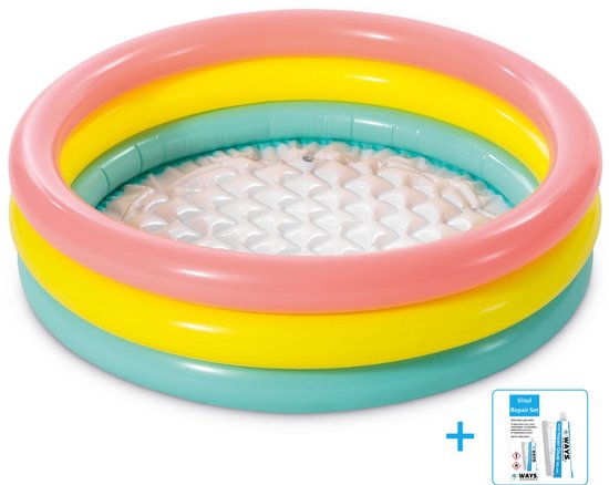 Intex - Opblaaszwembad - Sunset Glow Baby Pool - Zachte opblaasbare bodem - Vanaf 1 tot 3 jaar - Ø 86 x 25 cm inclusief reparatiesetje