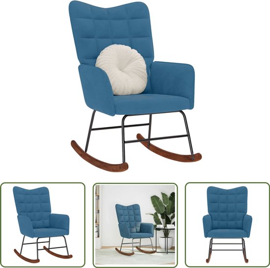 The Living Store Fauteuil à bascule en velours bleu - Fauteuil à bascule - Velours - Fauteuil lounge - Fauteuil relax - Fauteuil de lecture