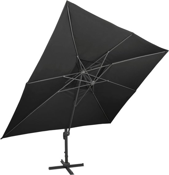 tectake Dubbele Parasol Silia 460x270 cm met 3 windvakken - grijs - 404256