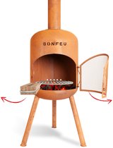 BonFeu BonBono Roest Tuinhaard Staal - Houtkachel met Grill - Tuinkachel voor Sfeervolle Avonden - 45x45x165 cm