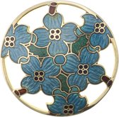 Behave® Broche goud kleur met bloemen blauw - emaille sierspeld -  sjaalspeld  4,5 cm