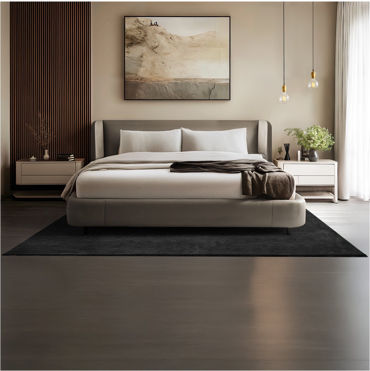 tectake® Kortpolig Vloerkleed - 160 x 230 cm - Zwart - 1630 g/m² Poolgewicht - Tapijt voor Woonkamer, Slaapkamer, Eetkamer - Onderhoudsvriendelijk en Wasbaar - Antislip Ondertapijt - Allergievriendelijk - Diverse maten en kleuren