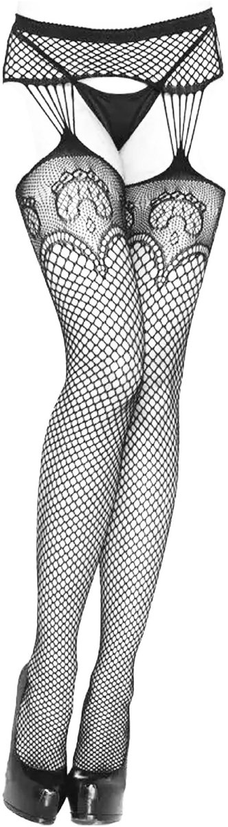 Visnet panty met jarretel | Maat S/M