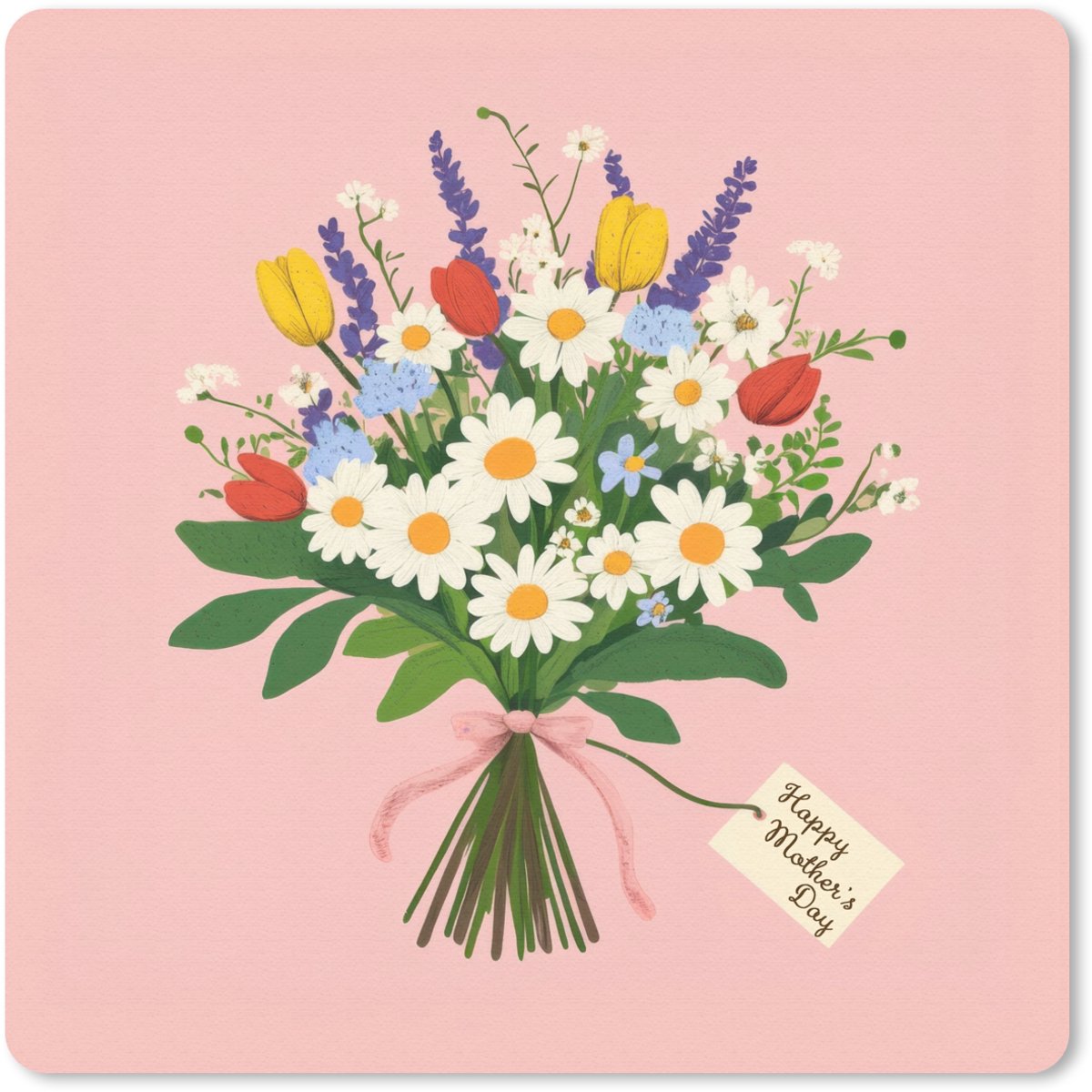 Muismat 30x30 cm - Mousepad Bloemen - Lint - Kaartje - Muismatten