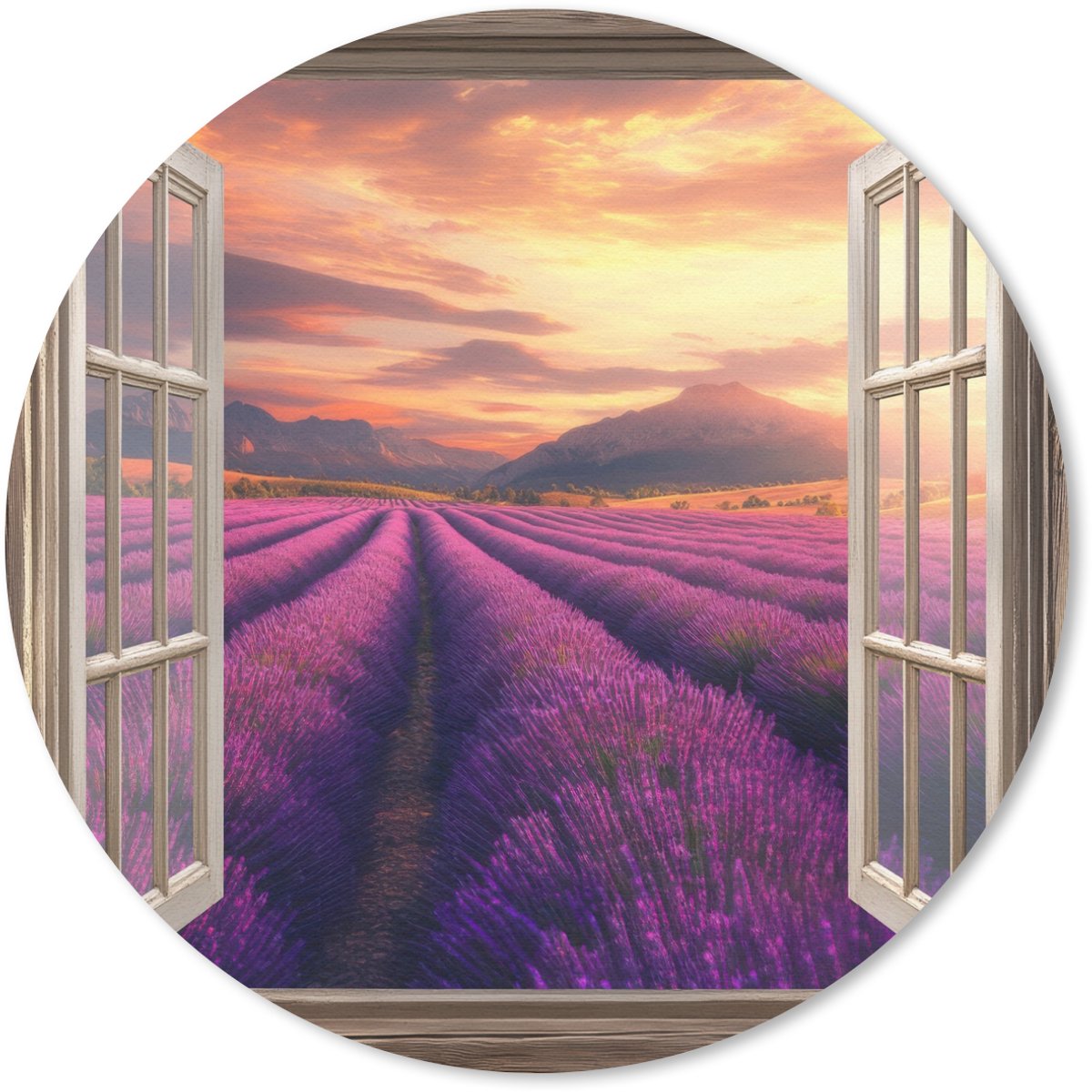 Muismat rond 20x20 cm - Mousepad Doorkijk - Lavendel - Landschap - Bloemen - Paars - Ronde muismatten