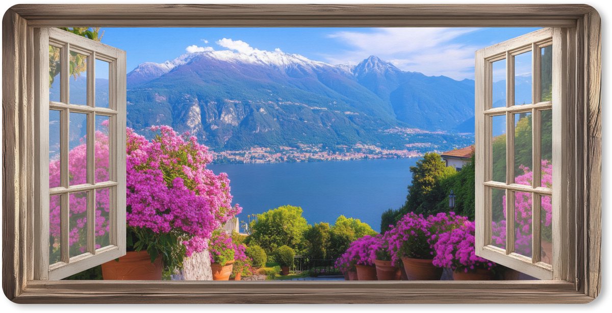 Muismat XXL 120x60 cm - Bureau onderlegger - Bureau mat Doorkijk - Berg - Landschap - Uitzicht - Meer - Bureaumat - Gaming mousepad xl - Bureaulegger groot - Computer deskmat