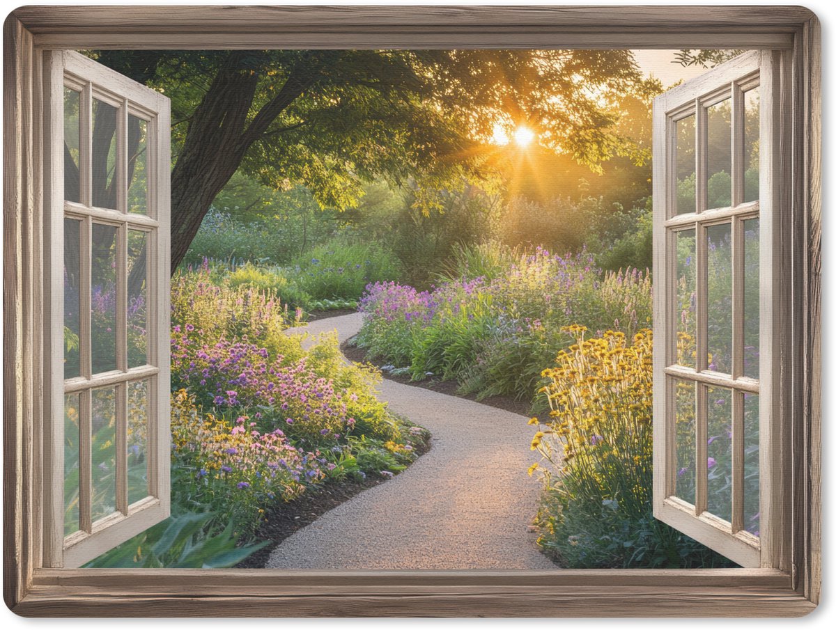 Muismat 23x19 cm - Mousepad Doorkijk - Bloemen - Natuur - Zon - Pad - Muismatten