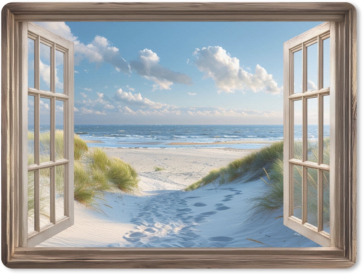 Muismat 23x19 cm - Mousepad Doorkijk - Strand - Raam - Duinen - Zee - Muismatten