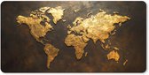 Muismat XXL 80x40 cm - Bureau onderlegger - Bureau mat Wereldkaart - Goud - Roest print - Bureaumat - Gaming mousepad xl - Bureaulegger groot - Computer deskmat