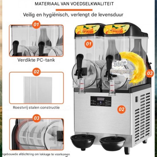 Professionele Slush puppy machine - 12L - Voor Ijskoude Drankjes - Frozen drink maker van Roestvrij Staal - Dubbele tank van Merkloos — afbeelding 4