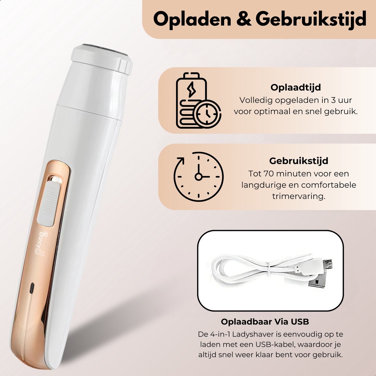Boncy® Ladyshave 4 in 1 Haar Trimmer - Ladyshaves voor Vrouwen Oplaadbaar - Ontharingsapparaat Vrouw - Scheerapparaat Gezicht Dames thumbnail 4