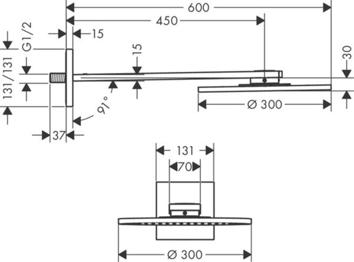 hansgrohe AXOR ShowerSolutions hoofddouche 300 1jet, wandmontage, douchearm 450 mm, 35300140