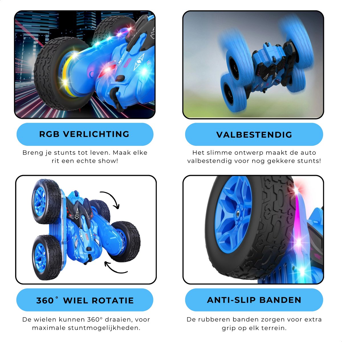 Boncy® Bestuurbare RC Auto Offroad - 360 Stunt Blauw - Jongens Meisje Volwassenen - Speelgoed Binnen & Buiten - Afstandbestuurbaar Race Drift Car - Afstandsbestuurbaar Raceauto Accu - Stuntauto - Bestuurbaar Snel Elektrisch Autos Afstandsbediening — afbeelding 4