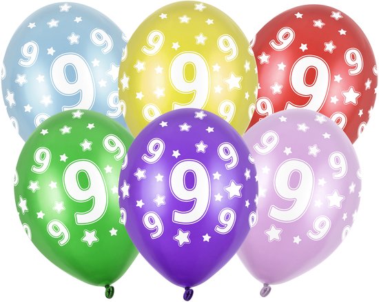 Verjaardag feest ballon - leeftijd 9 jaar - 12x stuks - ballonnen met sterretjes