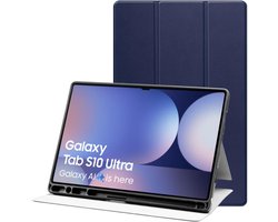 Tablet Hoes Geschikt voor Samsung Galaxy Tab S10 Ultra / S9 Ultra | Luxe Tri-Fold Book Case | Kunst Leren Bescherm Hoes | Standaard Functie | Blauw