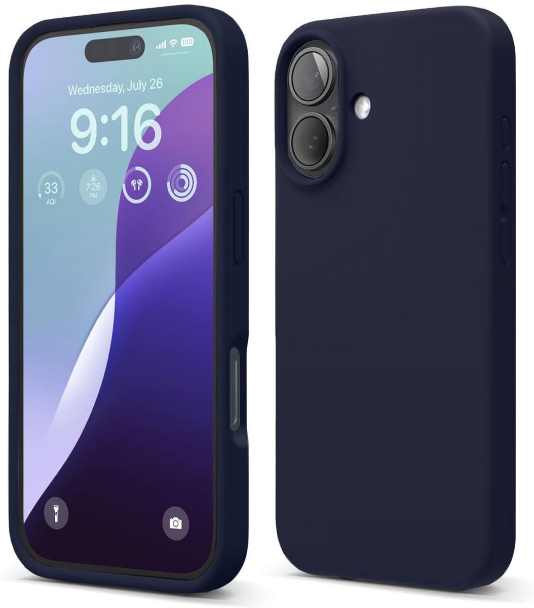 Shockproof Backcover - Liquid Silicone Soft Hoesje - Geschikt voor: iPhone 16 - Navy Blauw