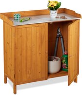 tuinwerktafel buiten - tinnen werkblad - 94 x 94 x 47 cm - hout