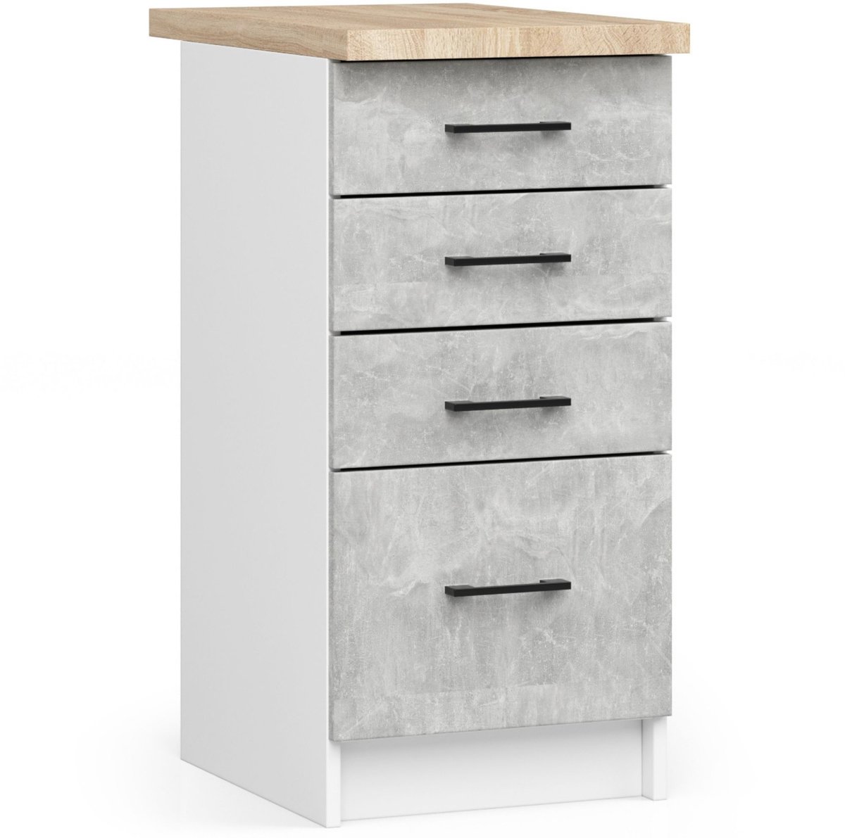 Keukenkast modulaire OLIWIA S40 met Verkblad / Onderkast met 4 Lades / AKORD Furniture Factory / Wit – Beton Grijs / 40 x 85 x 46 cm