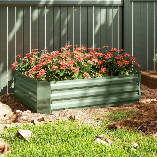 Outsunny Verhoogde plantenbak van staal, 241 x 90,5 x 30 cm, Bloembak, Tuinbed, Kruidenbed, Groentebed voor Balkon, Terras, Grijs