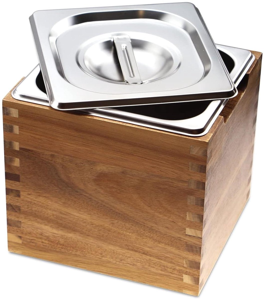 Compostbak keuken - Gogreebell Compostbak met deksel en Acaciahouten doos - Compostemmer voor keuken - Geurvrij - Binnen compostbak met roestvrijstalen emmer