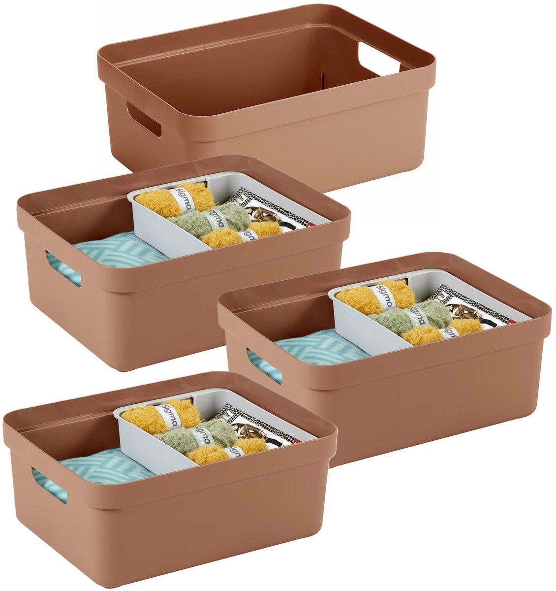 Sunware opbergbox Sigma - 4x - kunststof - 24 liter - terra - opberg dozen/bakken - opbergers - 45 x 35 x 18 cm Terracotta bruin