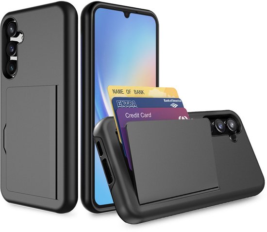 Smartphonica Telefoonhoesje Geschikt voor Samsung Galaxy A34 sterk TPU met pasjeshouder - TPU strong case with card slot - Zwart geschikt voor Samsung Galaxy A34 5G