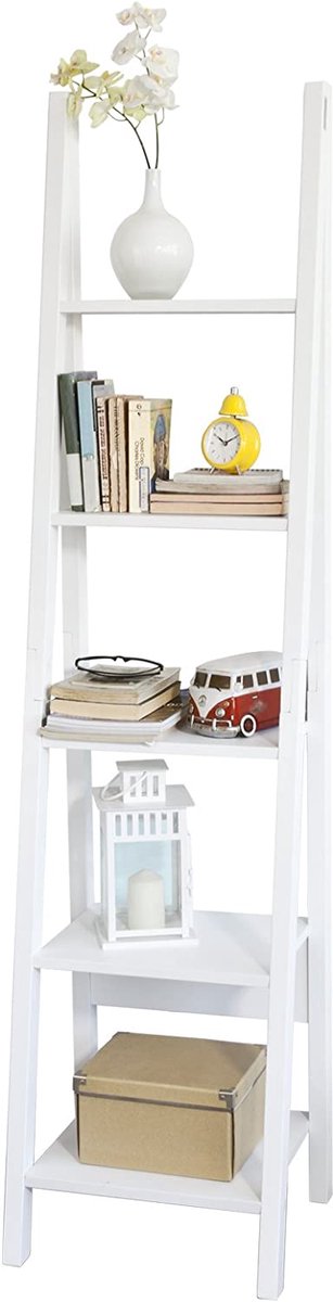 Witte Moderne 5-laags ladderplank, opbergrek Wandplank Boekenkast