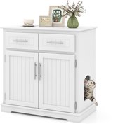 COSTWAY Kattenkast voor kattentoilet, kattenbak kast met 2 laden, 2 deuren en ingang, kattenhuis kattencommode bijzettafel, kattenmeubel voor binnen, modern, 80 x 45 x 80 cm, wit