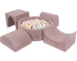 KiddyMoon Foam speeltuin PPZP-OK30D-135 met ballen heide: pastelblauw-pastelgeel-wit-mint-poederroze zwembad 300/kalebas/tunnel/oprit L/semi-schaal