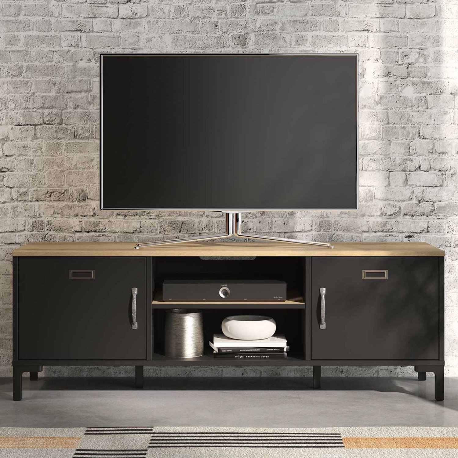 Diagone Manchester TV-meubel 2-deurs - Zwart / Eiken Look