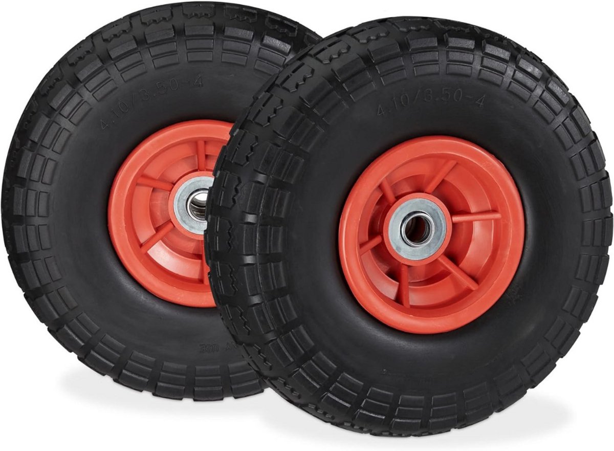 GTB® Steekwagenwielen - Steekwagen - Luchtband Rubber - Zwart en Rood - 9cm x 26cm x 26cm