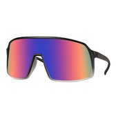 Zonnebril - Fiets - Sport - Festival bril - Rave - Voor heren en dames - Mat montuur - Zwart/transparant - Multicolor spiegelglas