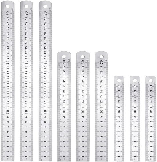 Foto: Liniaal set 9 stuks roestvrijstalen metalen linialen met precisie regelkit dubbelzijdig metrisch en keizerlijk ideaal voor engineering en onderwijs