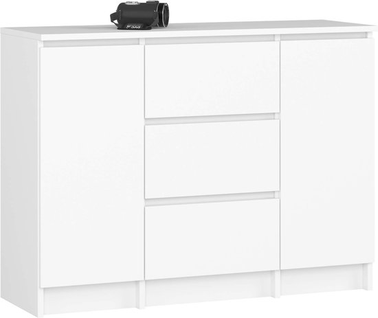 Commode K100 à 3 tiroirs et 2 Portes / AKORD Furniture Factory / Wit / 101 x 76 x 35 cm