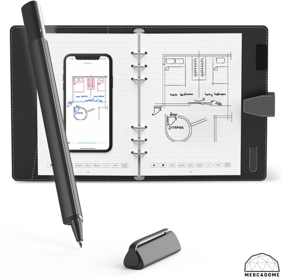 Bloc-notes numérique Mercadome® - Tablette papier - Bloc-notes - Bloc-notes - Réutilisable - A5 - Avec application - Bluetooth - Grijs/ Zwart - 15 x 21 cm