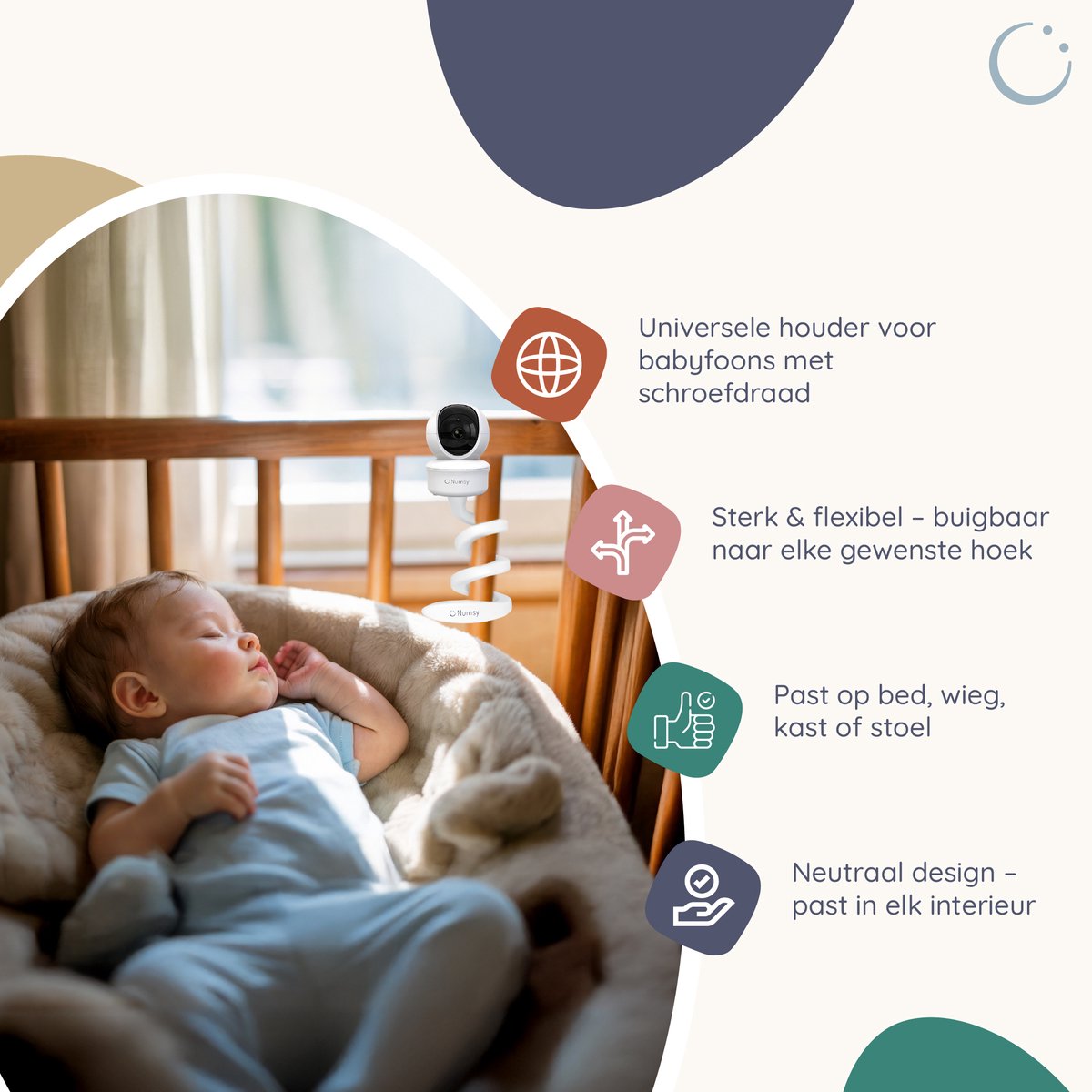 Afbeelding 2 van Numsy Babyfoonhouder - Babyfoon houder - Flexibele Camera Houder - Baby Camera - Babyfoon Standaard