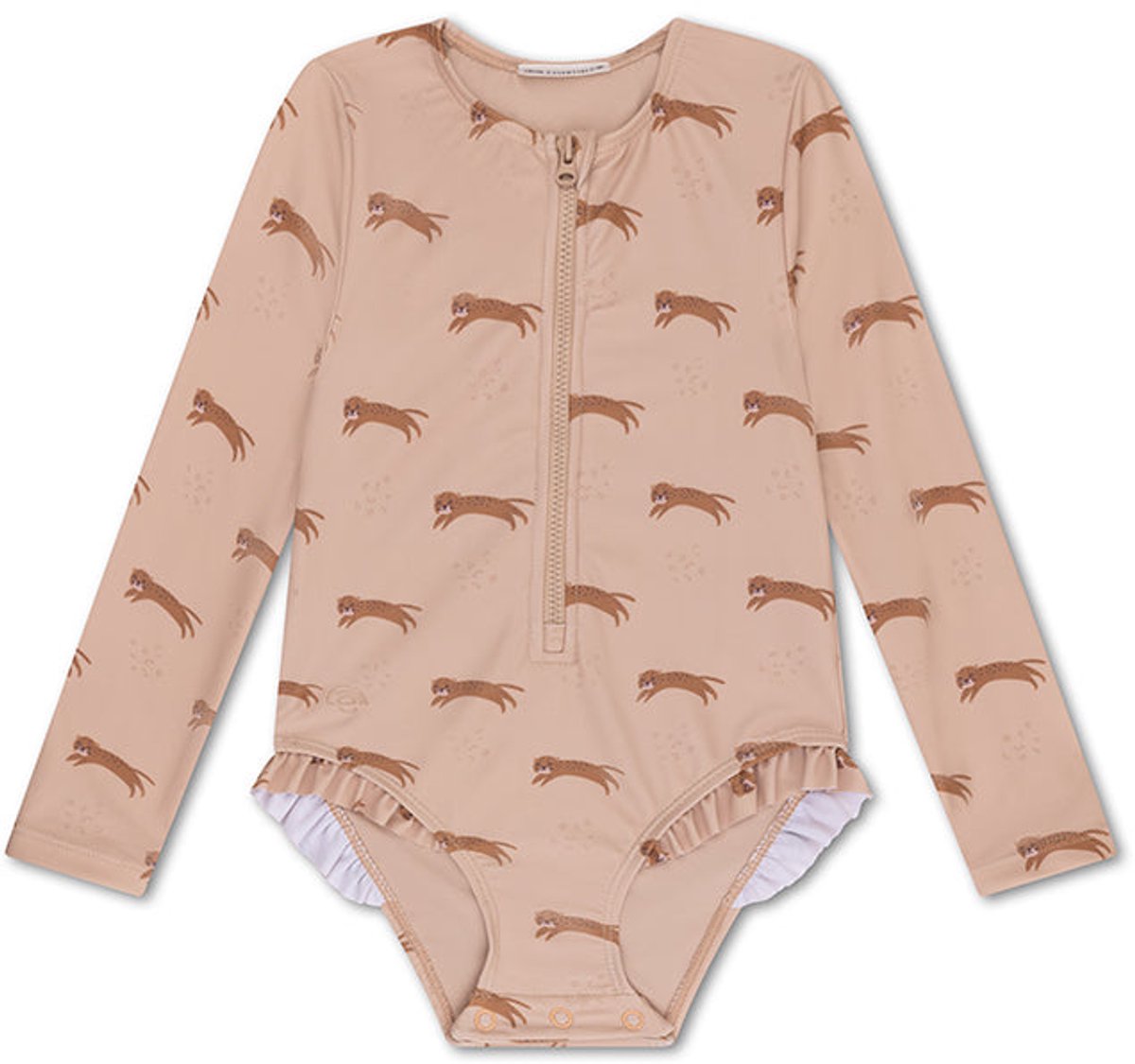 Swim Essentials | Beige Luipaard Meisjes UV Badpak met lange mouwen – Maat 122/128